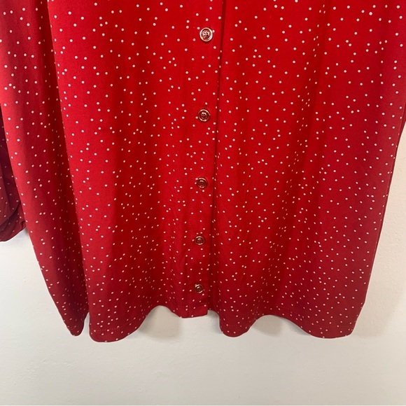 Susan Graver Liquid Knit Blouse Top 3X  Button Front Red Polka Dot Stretch Work - Picture 3 of 10